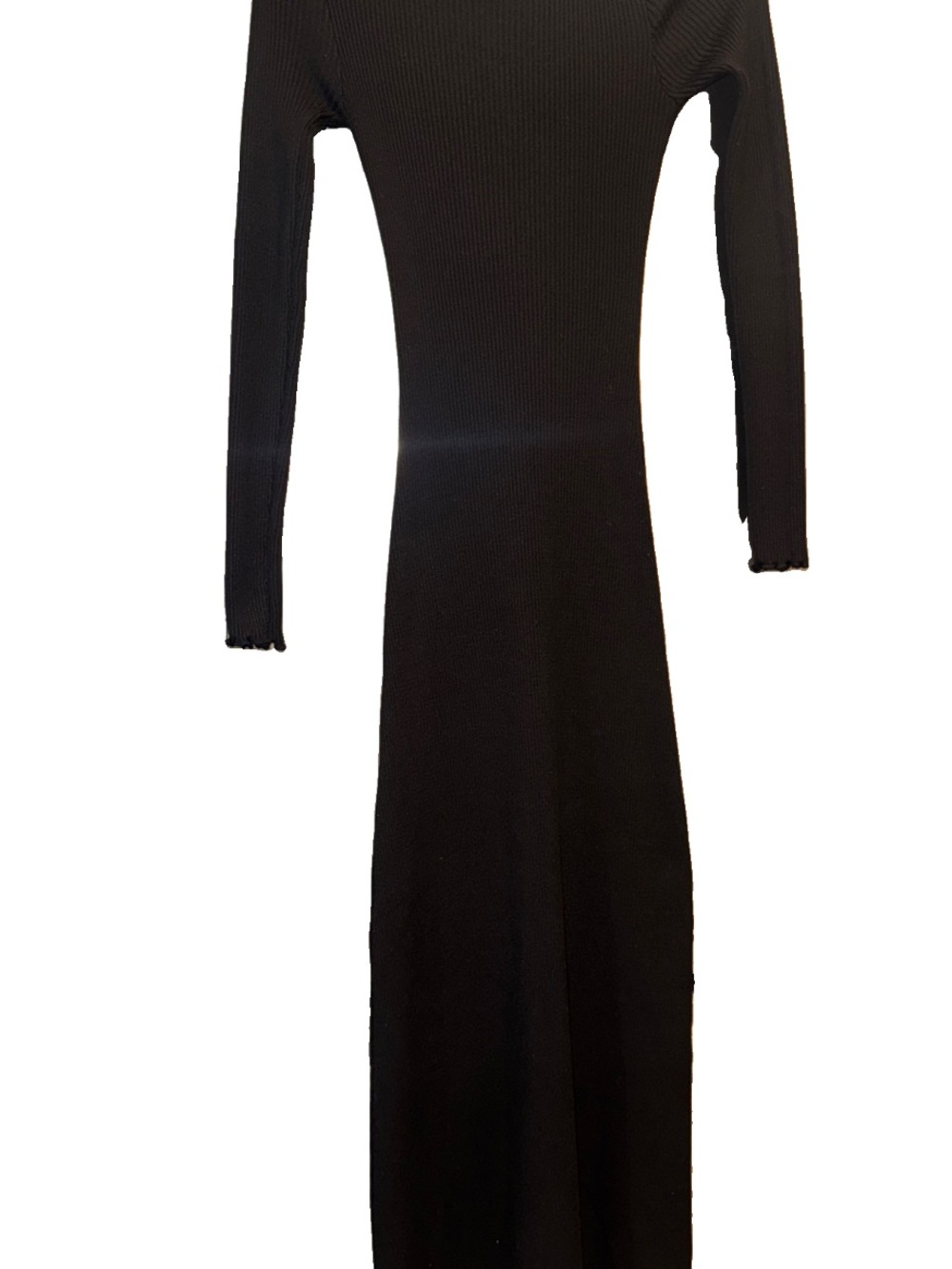 DISSH Long Sleeve Black Ribbed Maxi Dress - Sleek Everyday Style Sz S